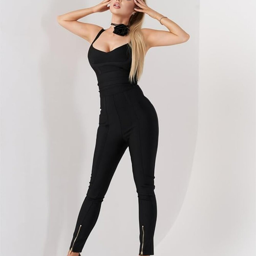 NWT BELLA BARNETT Sexy Women Black Bandage Jumpsuit.  Sz M. - Picture 3 of 4
